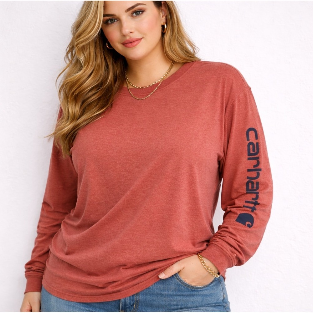 Carhartt Original Fit T-Shirt‎ Women s Size 1X Orange Crew Neck Graphic Print